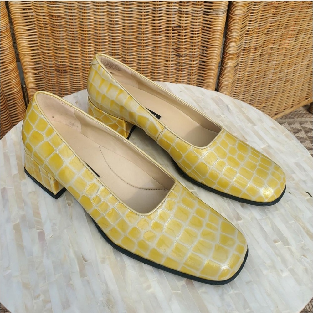 90s Yellow Croc Nine West Heels - Sz 7